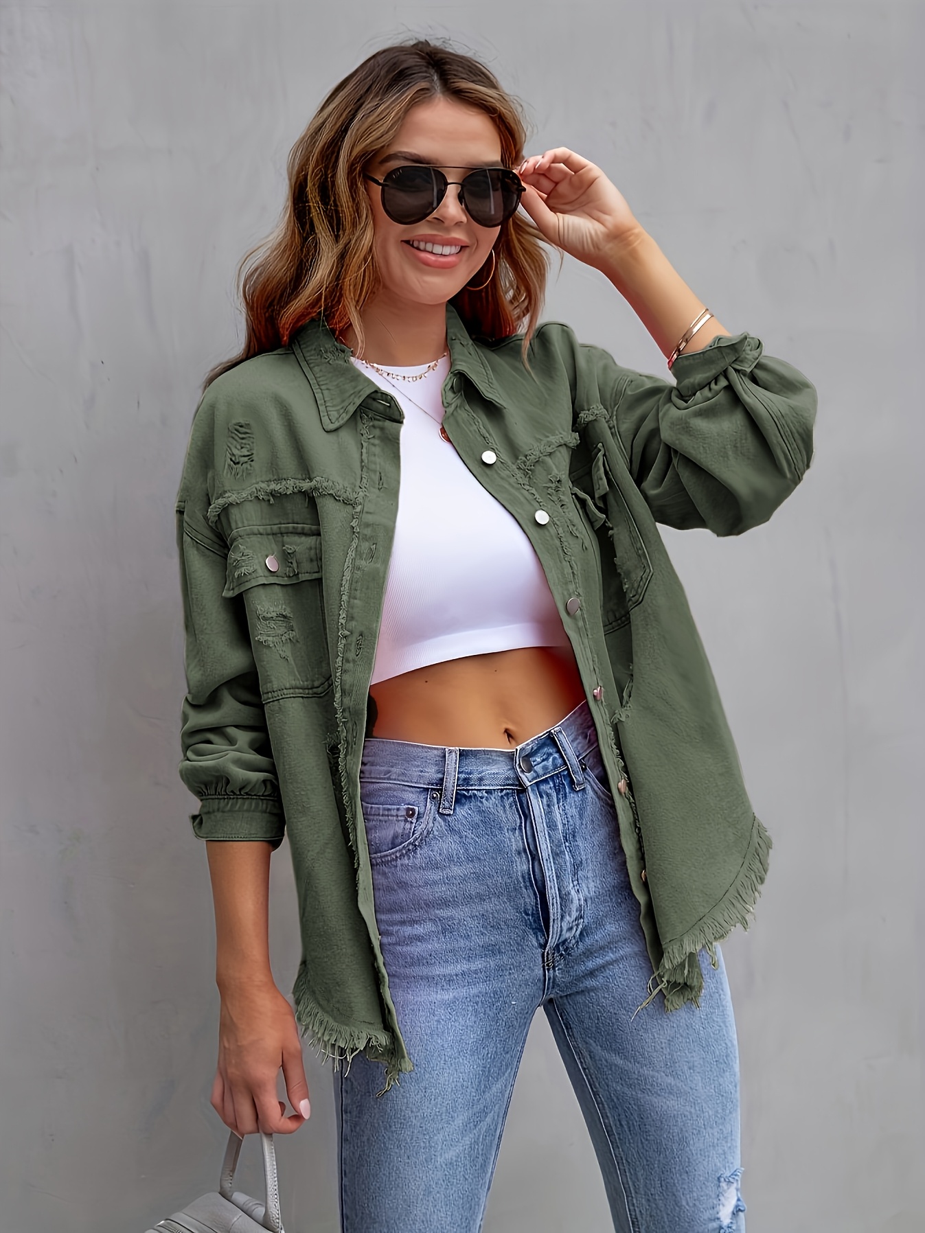 Women S Plus Size Casual Denim Jacket - Soft Fabric, Long Sleeve, Button- , Relaxed Fit for Fall/Winter Outdoor Walking, Solid Color, Classic Collar, Durable Construction