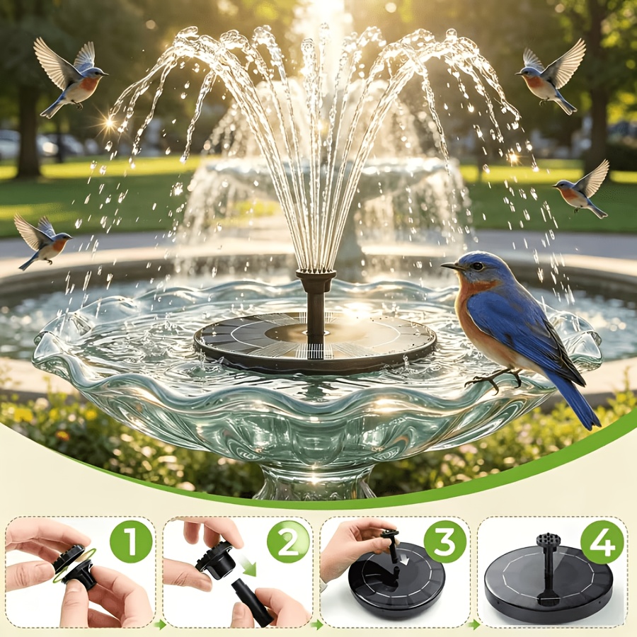 TEMU 1pc Solar Fountain Suitable For Gardens, , And Patios - Durable Bird Outdoor Water Feature Decoration, Perfect For Pools, Courtyards And Rock,
