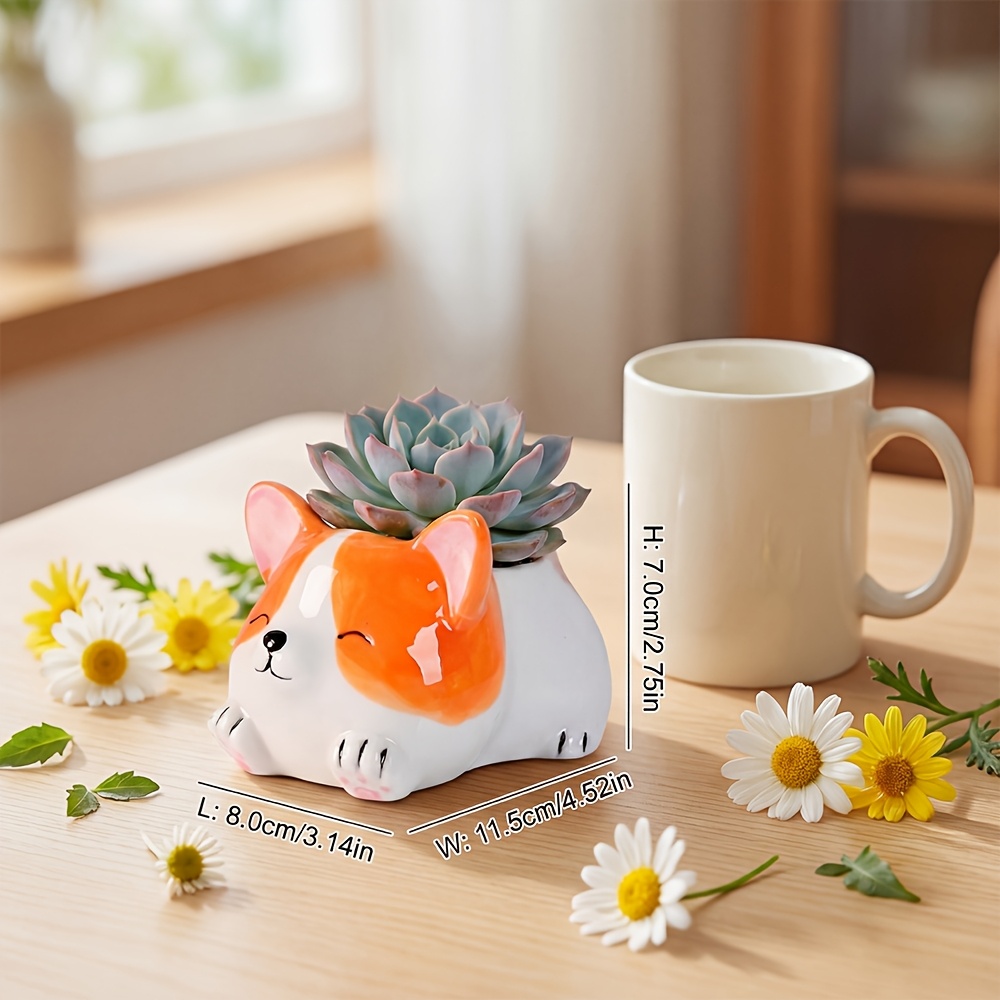 2pcs cute corgi ceramic planter pots with air ventilation holes succulent and small plant container cartoon   greenery holder for home office desk coffee table decor holiday gift gardening gift for home decor Product details 1