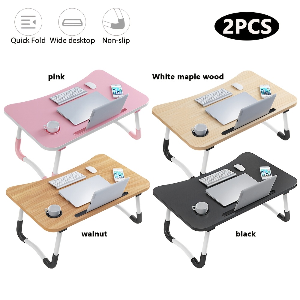 TEMU Set Of 2 Collapsible - Versatile Portable Lap Desk Featuring A Cup Holder And A Non-slip Base - Ideal For Studying, Working, Or Dining In Bed