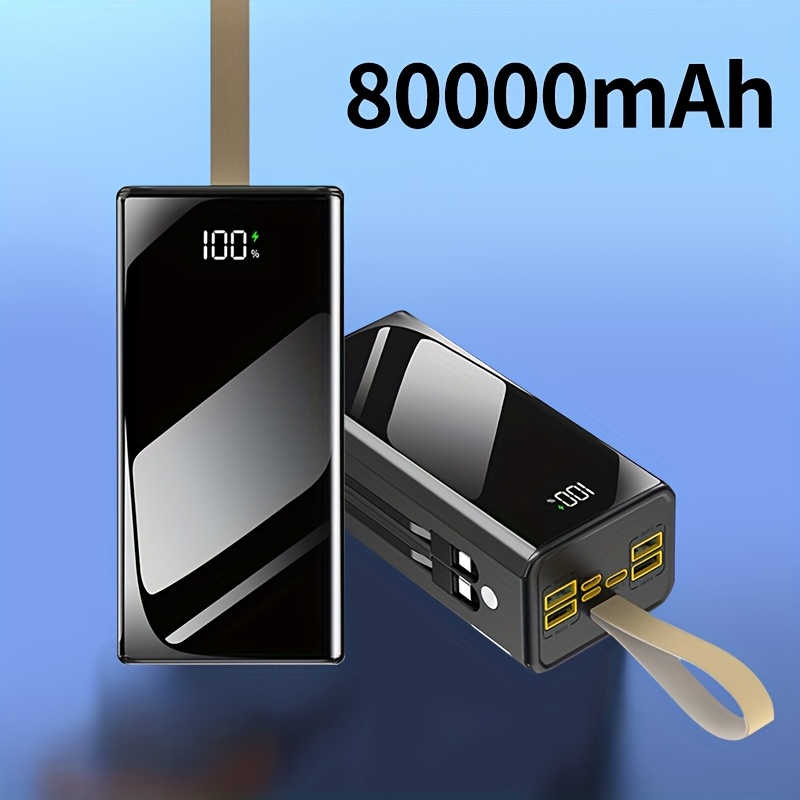 Image of 80000mah Large Capacity Portable Power Bank, Pd30w Fast Charging, Built-in Data Cable/ Display/camping Light, Multiple Output Ports For Charging Of Products, Essential For Travel/camping, Gift For