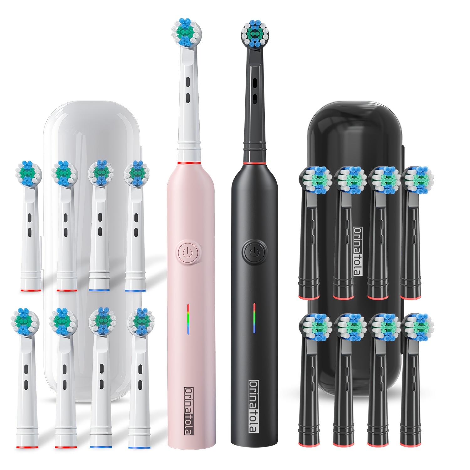 2-Pack USB-C Oplaadbare Elektrische Tandenborstel Reisetui en 16 Vervangbare Tandenborstelkoppen IPX7