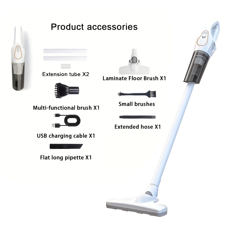 TEMU 9000pa Powerful Suction Cordless Handheld Vacuum Cleaner, Car Vacuum, Rechargeable, Comes With An Extension Tube To To Different Environments,
