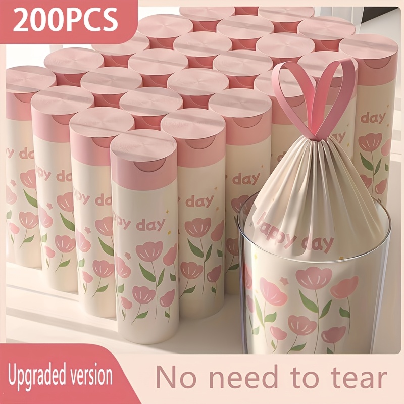 TEMU 200pcs Heavy-duty Vinyl Drawstring Trash Bags Suitable For Kitchen, Puncture & Tear Resistant, Leakproof & Odorproof, Thick Thickened Garbage