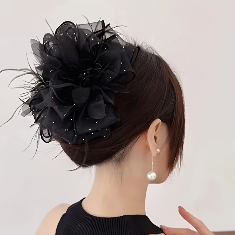 

Hot Selling 1 Elegant Feather Decorative Hairpin, Retro Flower Hairpin, Large Size Anti-slip Ponytail , Suitable For Daily Use By Women