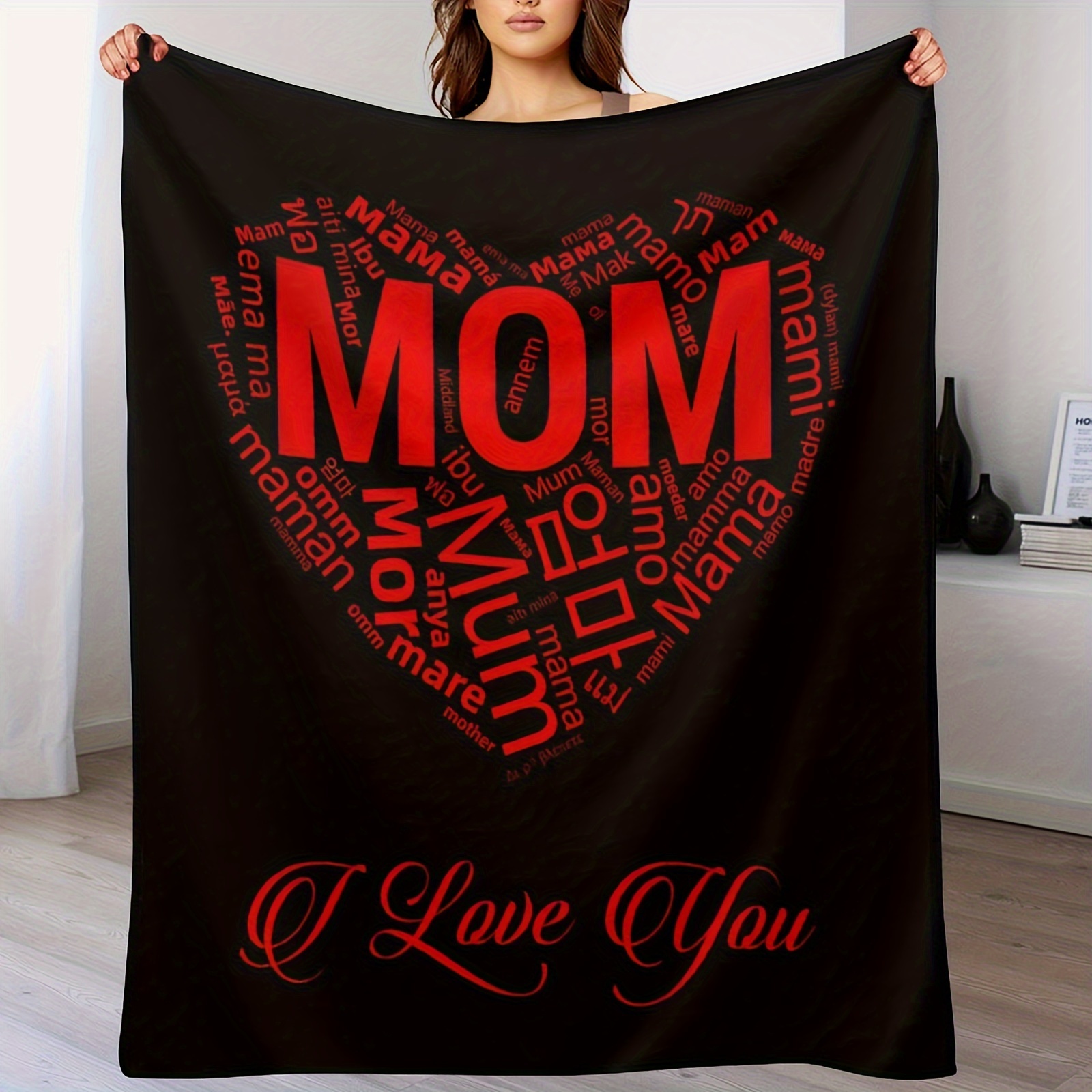 

Christmas Day Birthday Gifts For Mom, I Love You Mom Blanket, Best Gifts For Mom From Daughter Or Son, Throw Blanket For Couch Bed And Car