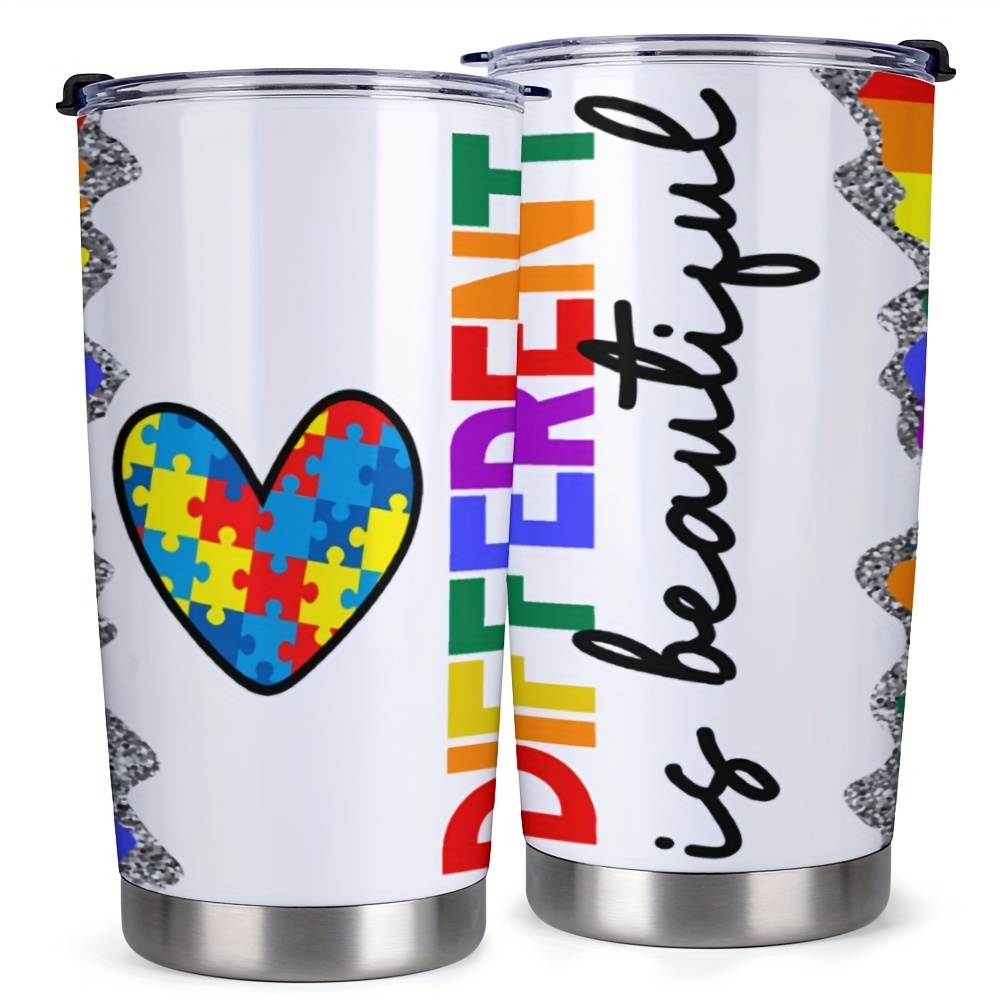 

1pc 20oz Tumbler Cup With Lid, Different Is Beautiful, Gifts For Family, Friends, For Home, Office, Travel, Coffee Mug, Valentine's Day Gift