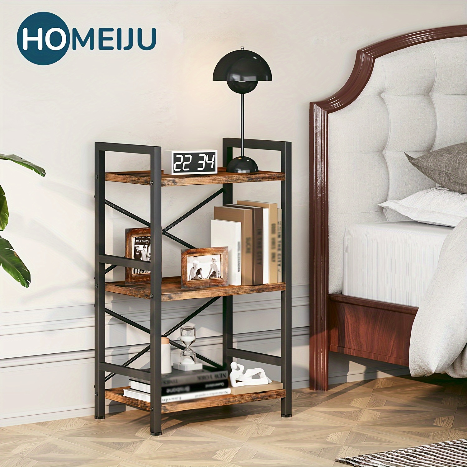 

Homeiju Bookshelf, 3 Tier Industrial Bookcase, Metal Small Bookcase, Rustic Etagere Book Shelf Storage Organizer For Living Room, Bedroom, And Home Office (rustic Brown//grey/white)