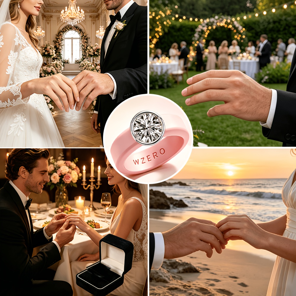 Women's Pink Silicone Ring with Round Cut Main Stone