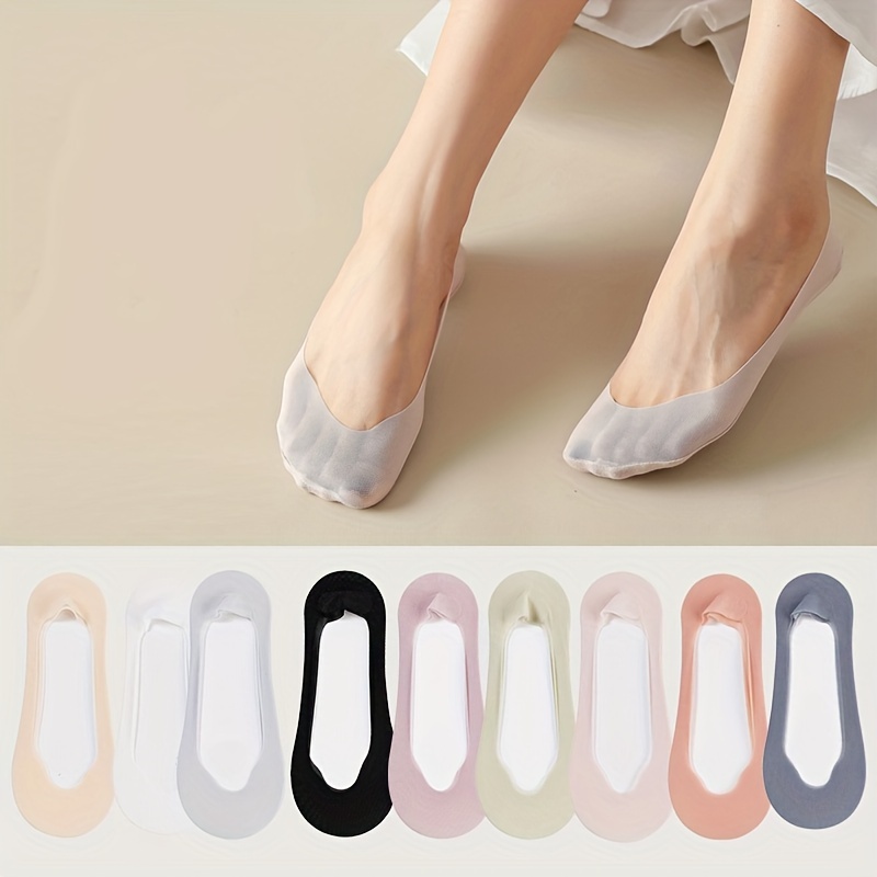 4/5/9/10 Pairs Women'S No-Show Toe Socks - Breathable Mesh, Non-Slip Sole, Lightweight Summer Socks with Heel Catch for High Heels, White & Black, Machine Washable, High Heel Socks, Comfortable Footwear, Minimalist Design, Durable Fabric