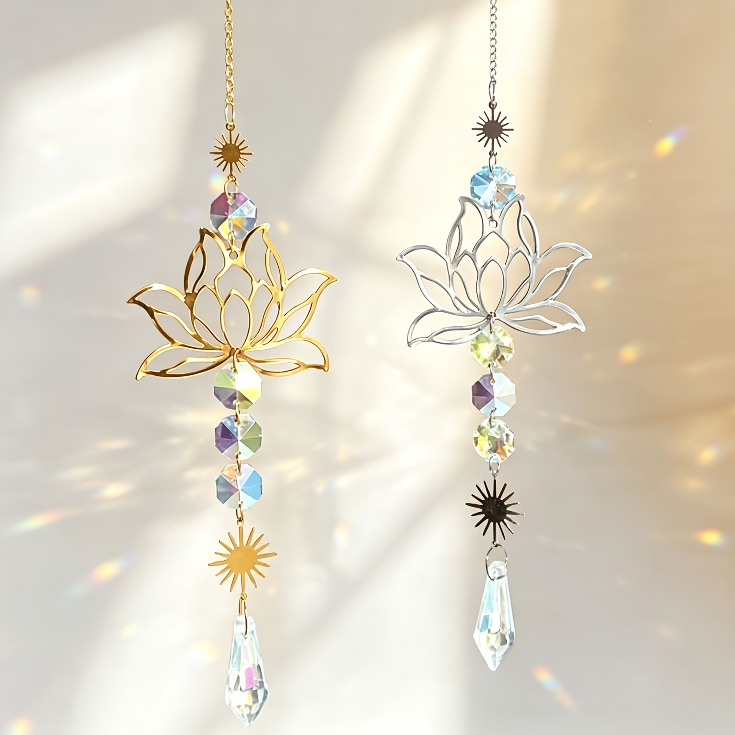 TEMU 2pcs Set Catchers, Golden Silvery For Lotus Pendant, Suitable For Wedding Parties, Home Decor, Car Hanging Ornaments, Sun Catchers, Photo Props,