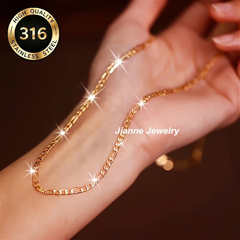 E-shop 18K vergoldete Edelstahl-Figaro-Kette, elegantes klassisches Unisex-Alltags- Party-Accessoire für Damen Herren, ganzjährig