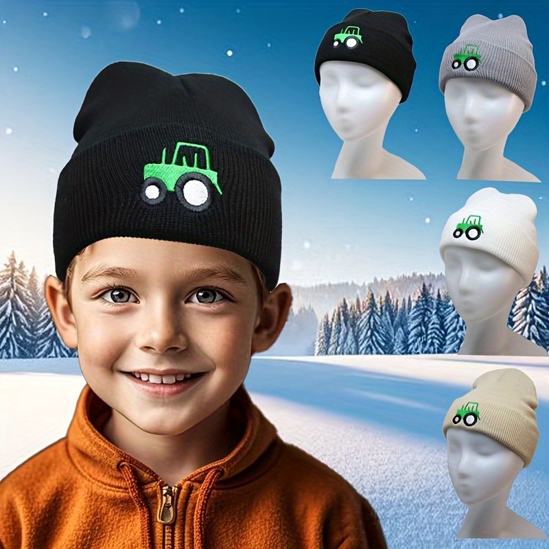 

' Cozy Cartoon Tractor Embroidered Knit Beanie - , Fall/winter & Birthdays