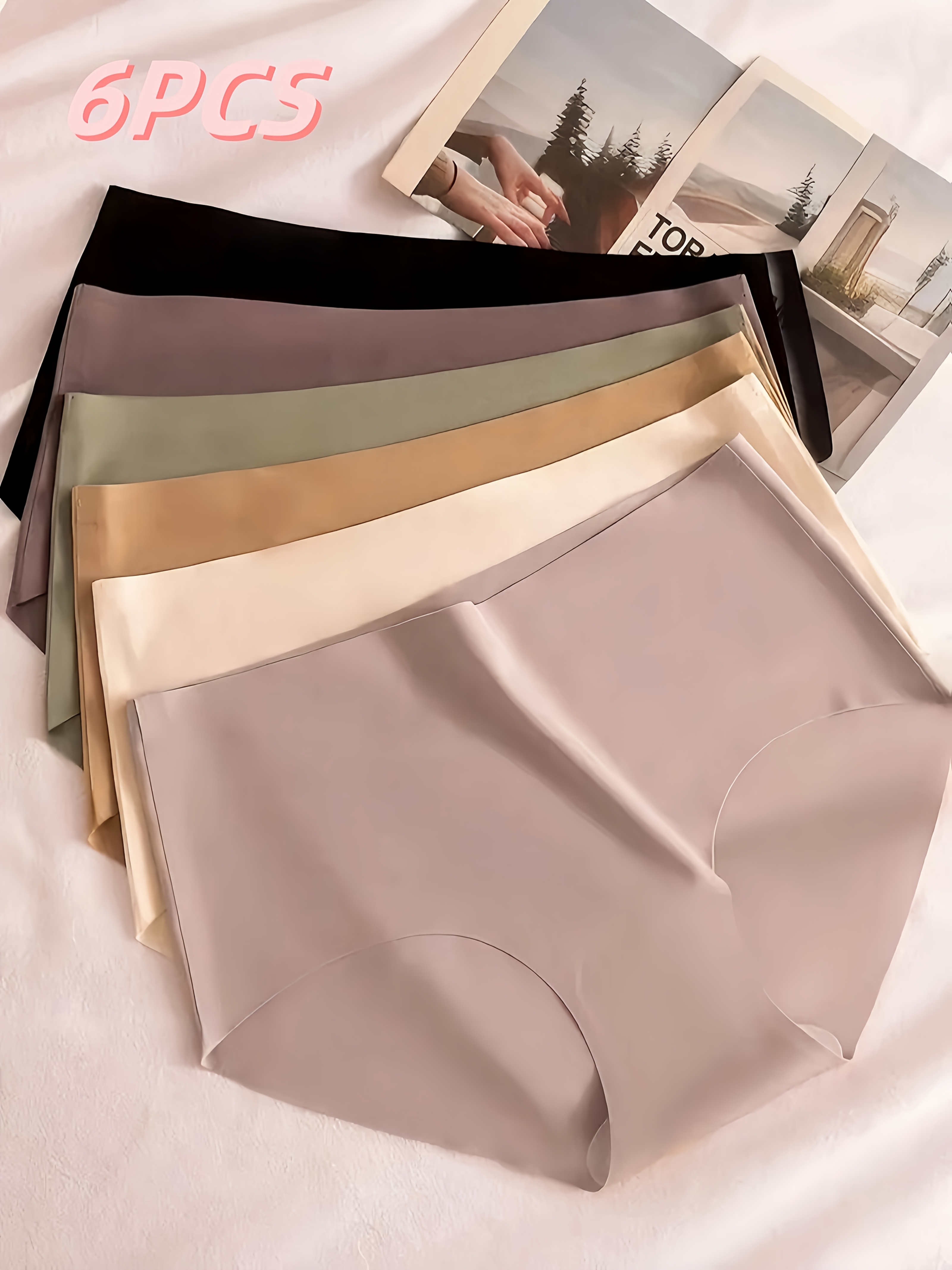 6pcs solid color simple comfortable   thin comfortable breathable seamless ice underwear