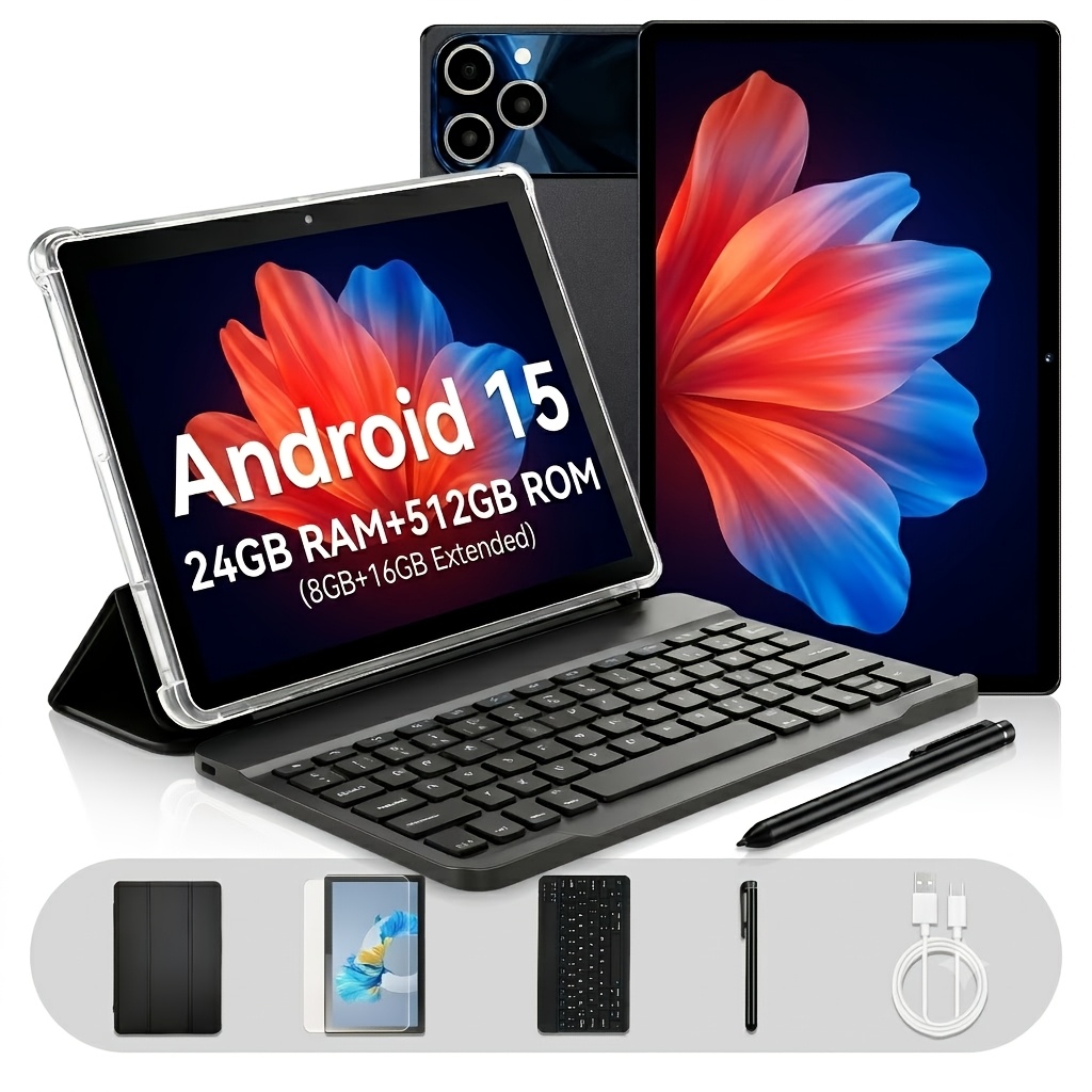 Image of 15 2-in-1 Tablet, 10.1-inch Fhd Large Screen, 24gb+512gb Super Large Memory, Includes Keyboard Protective Cover Set, Supports 5g And Wi-fi 6, For Students' Online Classes And Office Work, Tablet, Pad