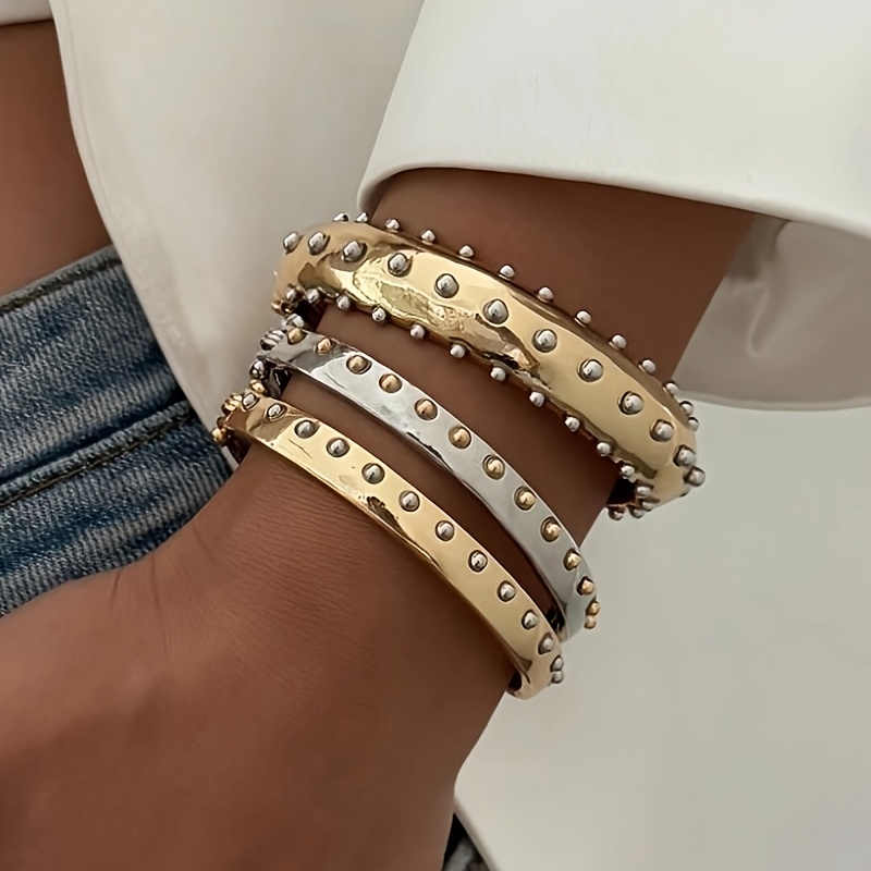 TEMU Juego de 3 pulseras gruesas vintage minimalistas, aptas para mujer, hermoso brazalete , set de regalo de accesorios de joyería, para uso diario