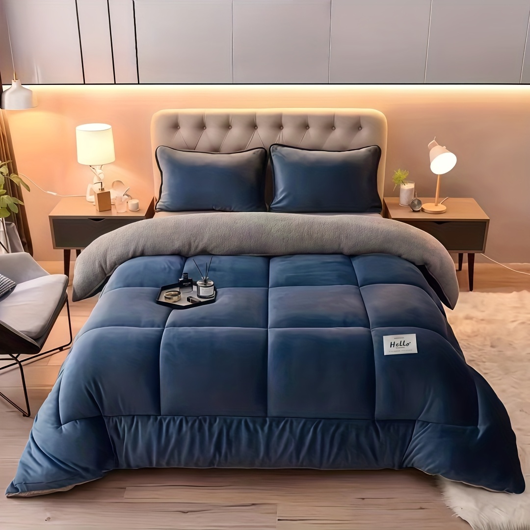 TEMU 1pc Comfortable Velvet Warm Winter Quilt, Quilted Into Popular Plaid, Comfortable And Durable, Suitable For Bedroom, , Dormitory, Hotel, Etc.,