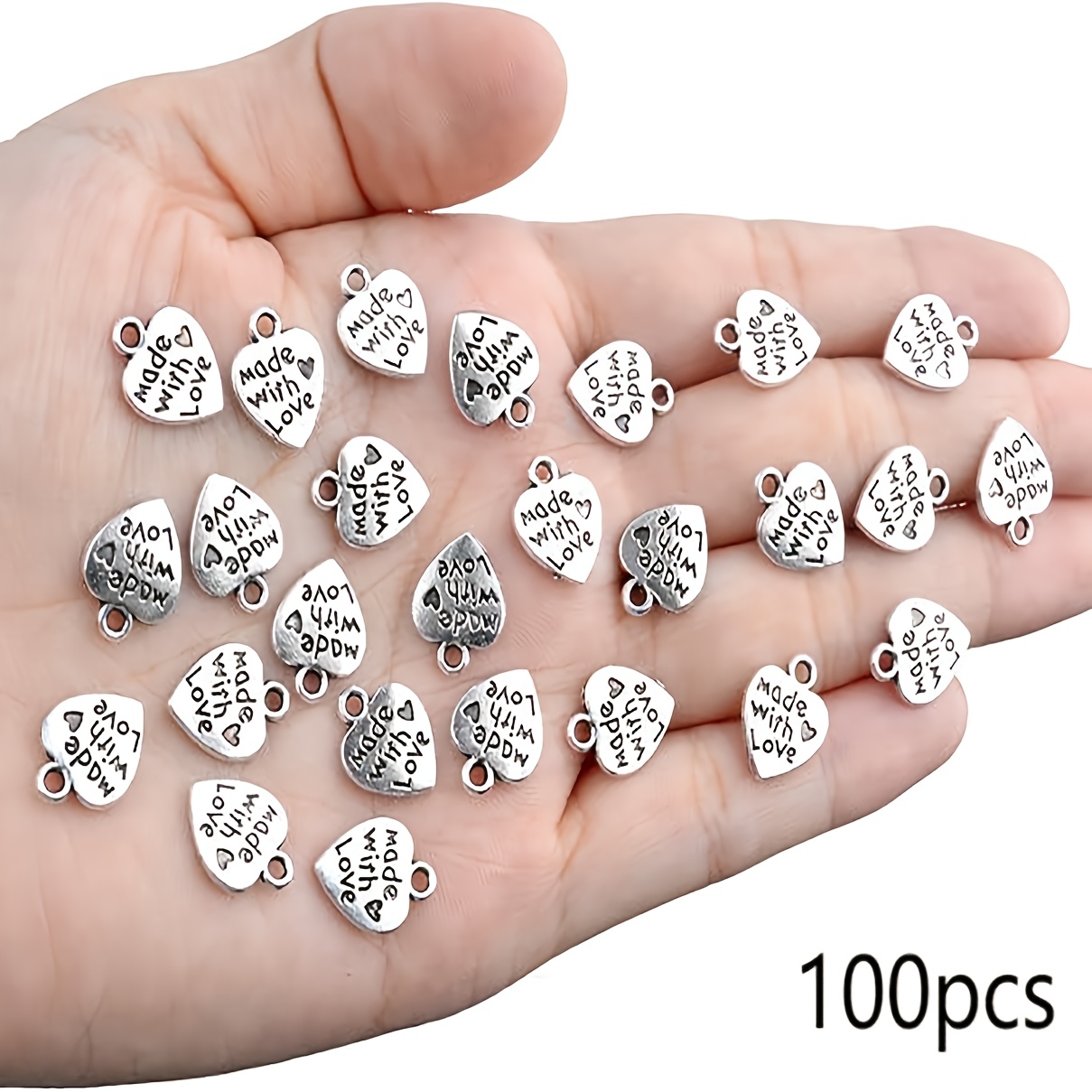 

100pcs "made " Heart Pendants, Zinc Alloy Fashion Metal Charms, Unisex Craft Supplies For Making
