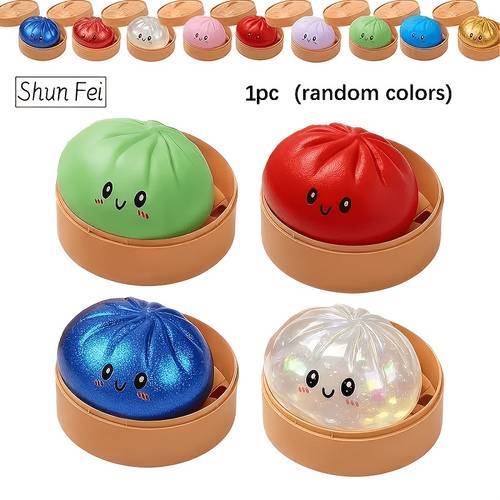 fei mini cute buns squeeze toy with steamer slow rebound decompression music stress ball sensory toy hand eye coordination training desktop toy adhd autistic children decompression gift green yellow white purple