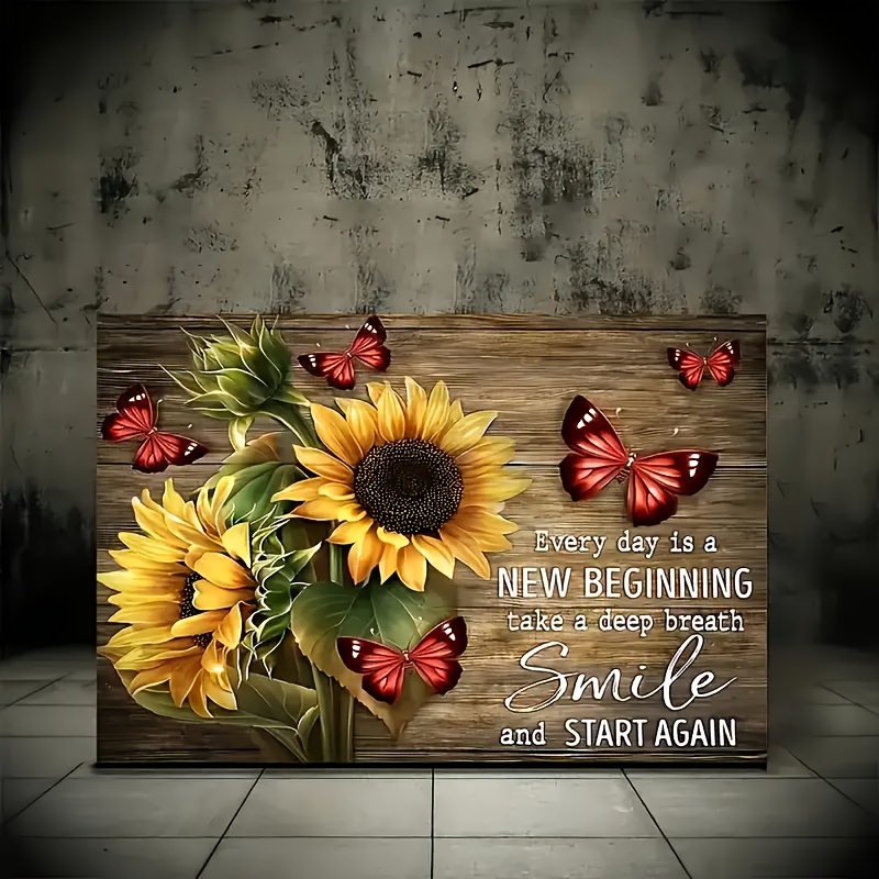 

Sunflowers With Butterflies Every Day Is A New Beginning Vintage Poster Wall Decor Art Home Kitchen Living Room Office Decoration Inspirational Gift (no Framed)