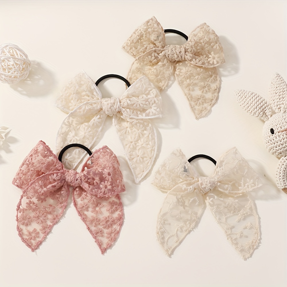 

Elegant 4pcs Lace Bow Hair Ties For Girls - Transparent Ribbon, Fashion Accessory