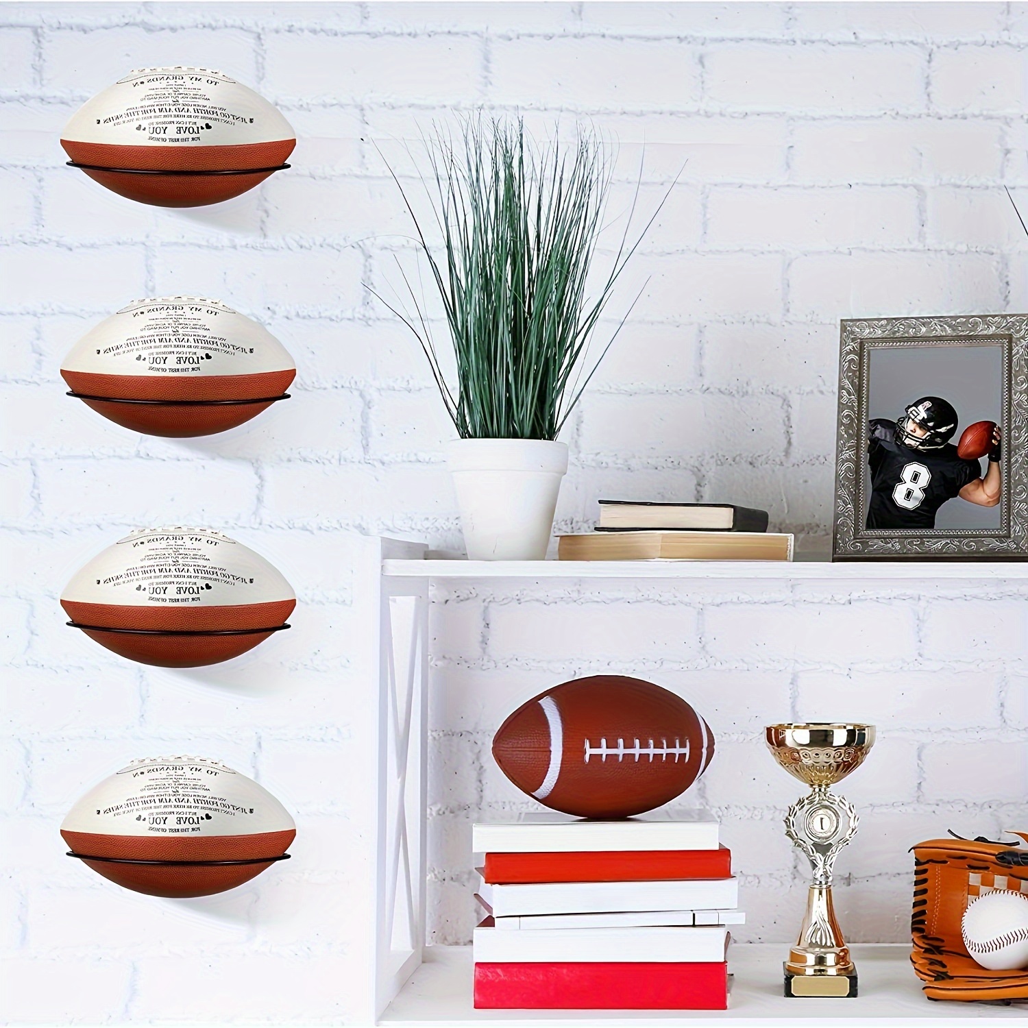 

American Football Display Stand: Iron Construction, Suitable For Living Room Or Bedroom Decor