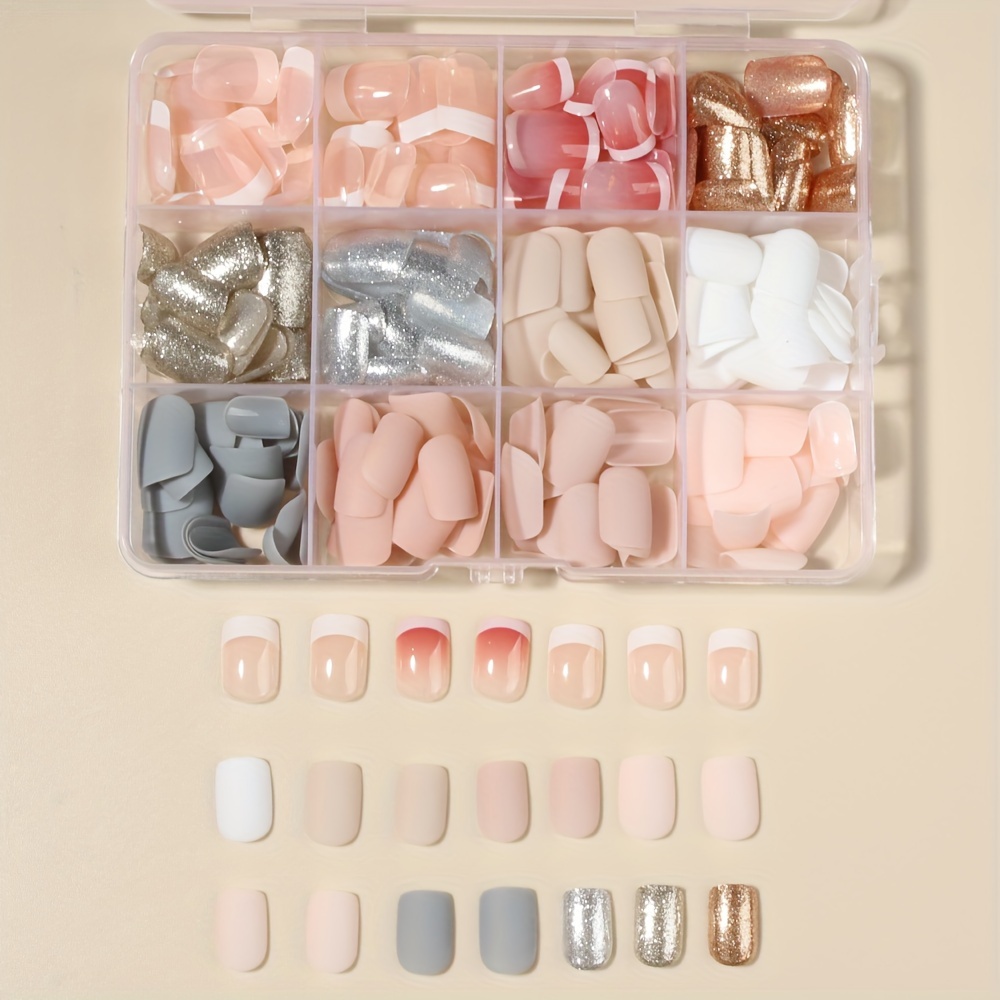 

288pcs Press-on Nail Set In 12 Colors - Short Square Acrylic Fake Nails, , Reusable & Easy To Apply For Women And Girls