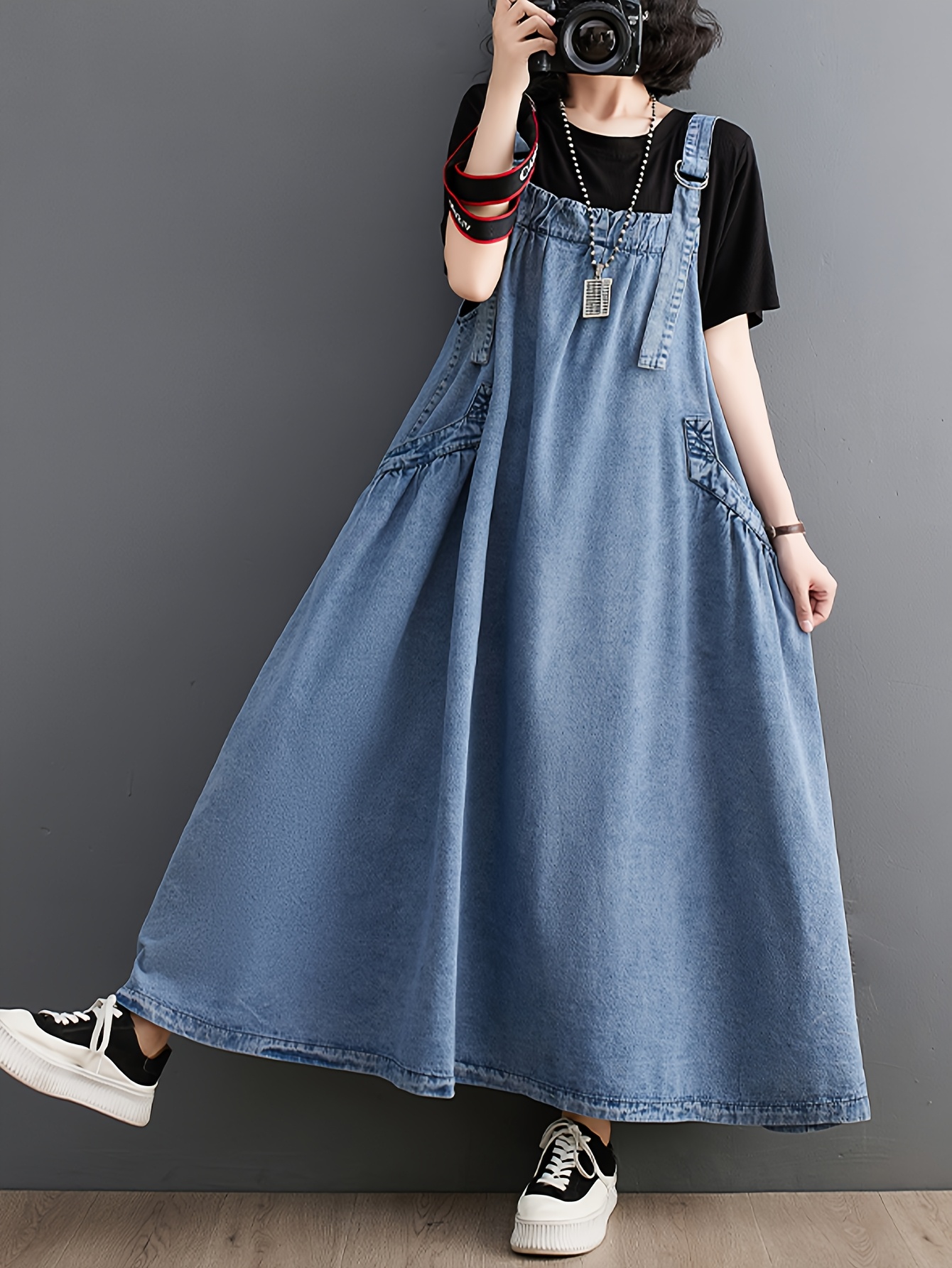 plus size womens oversized vintage blue denim dress a line - Temu United  Arab Emirates