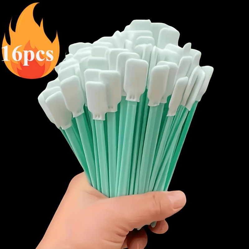 TEMU 16pcs Precision Cleaning Brushes - Dust-free Cleaning Rods, Single-sided Double-layer Cloth Rods - Suitable For Printers, Cameras, Crafts, And