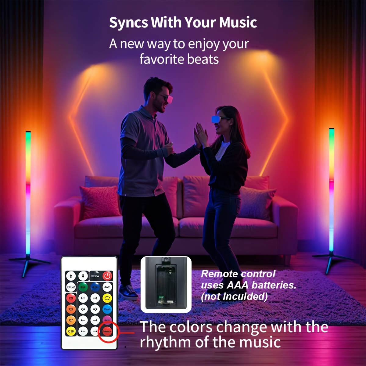 RGB LED Corner Floor Lamp with Remote Control