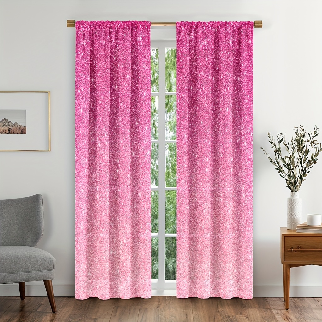 

2pcs Pink Star Polyester Curtains For Bedroom Decor - Glam Tie Dye Rod Pocket Window Drapes, Machine Washable, Semi-sheer Fantasy Themed Panels - All-season Decorative Uncorded Curtain Set