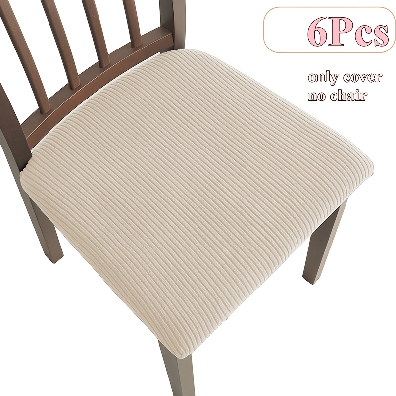 Image of 2/6pcs Striped Elastic Chair Cover, Fresh Solid Color Chair Cushion Protective Cover, Hotel Decoration Chair Cushion Cover