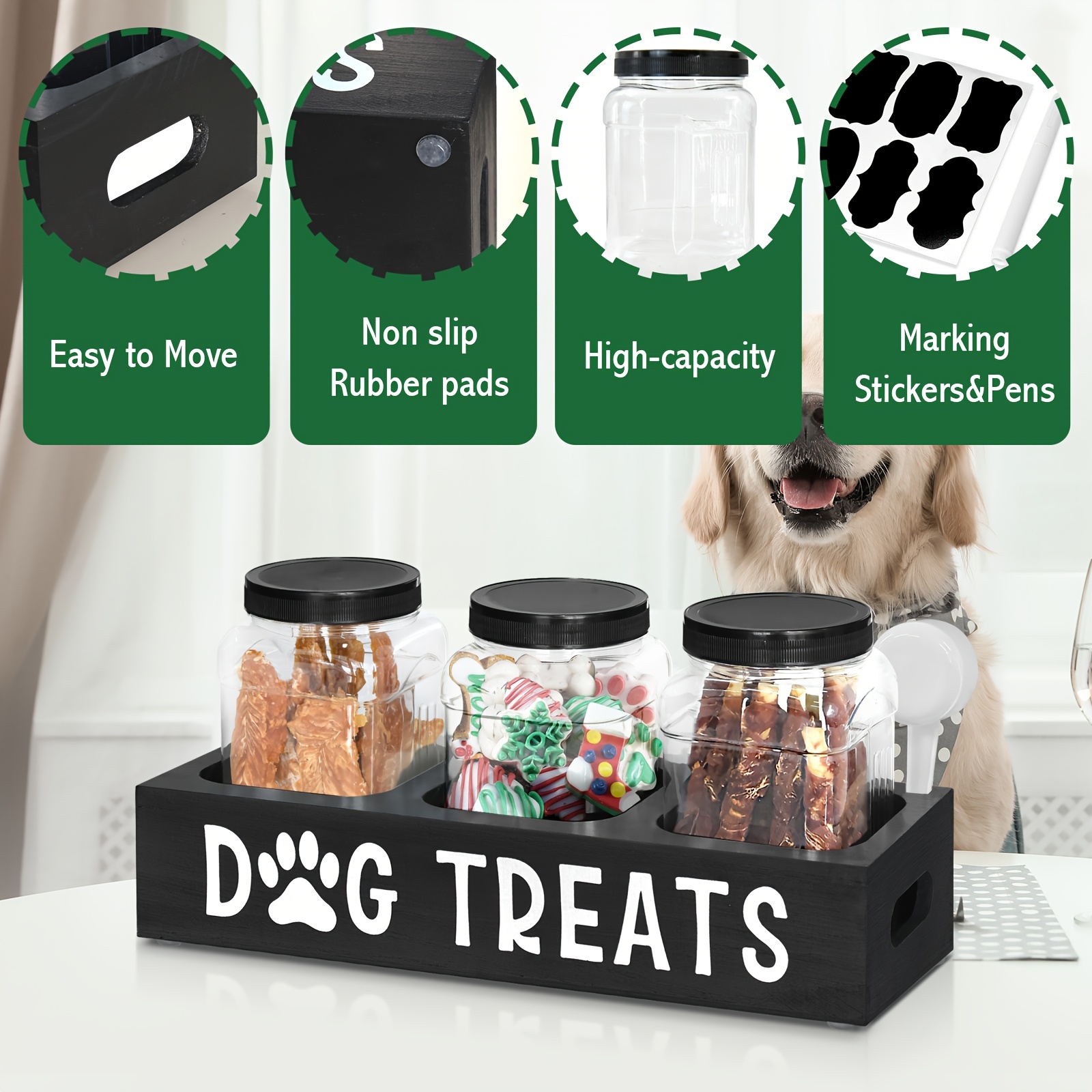 

Dog Treat Container, Cat Container 3 & 3 Compartment, Pet Treat Organizer For , Dog Canister For Countertop, For Pet