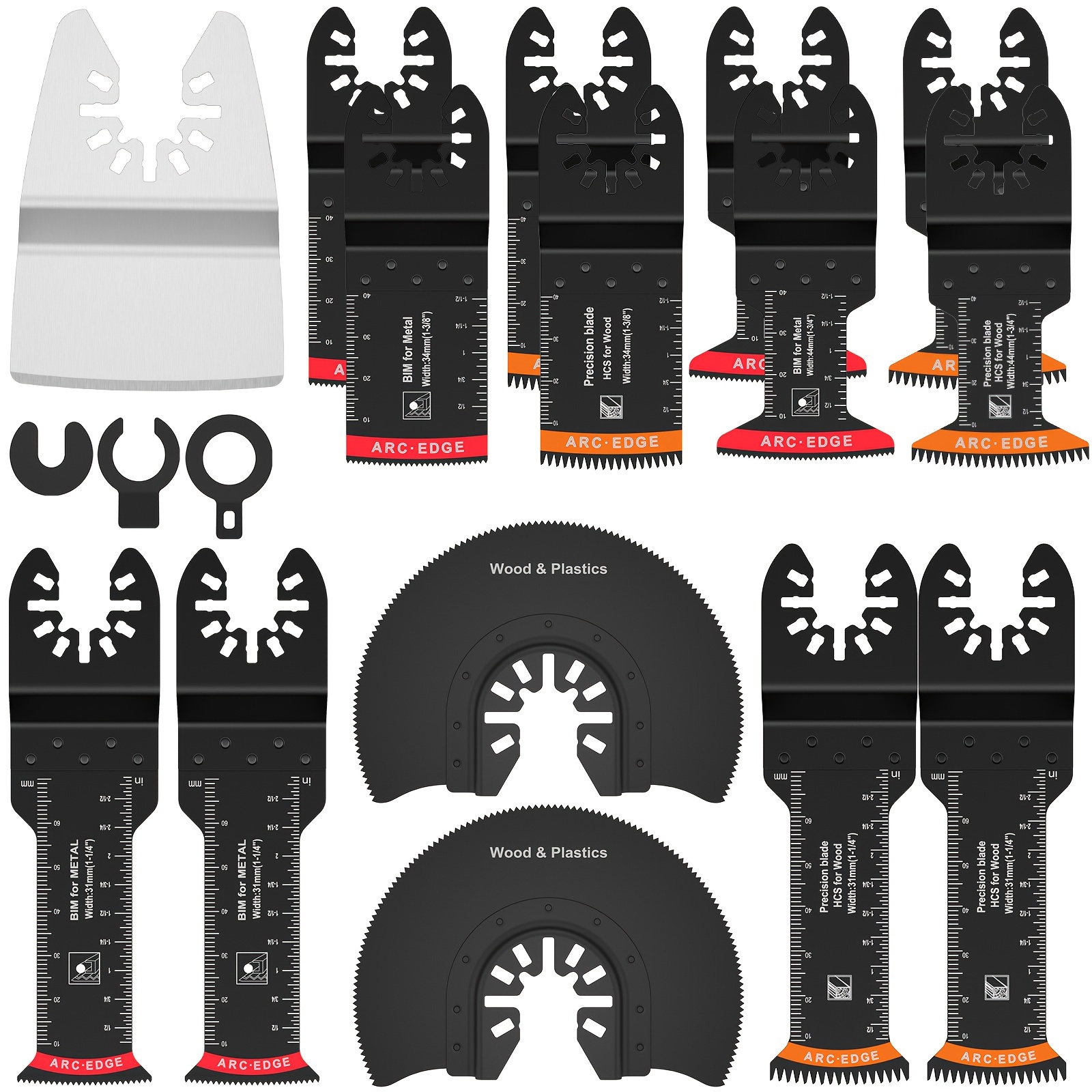 

15pcs Oscillating Saw Blades Set Arc Edge Multitool Blades 7 Types Quick Release Multi-tool Saw Blades Universal Bi-metal Oscillating Blades Fast Cutting For Wood Door Frame