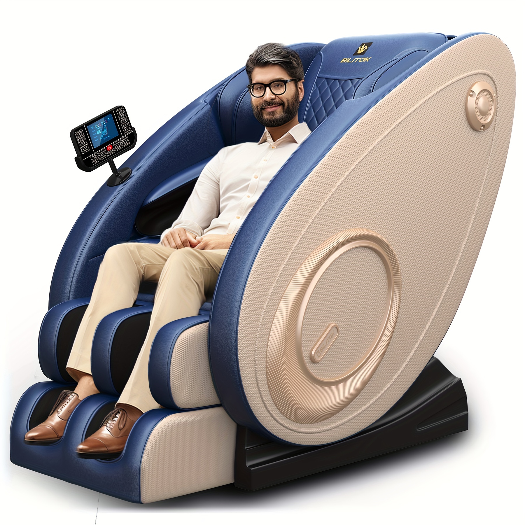 

Gentle Care, Ergonomic 0 Gravity Massage Chair With Wireless Speaker, Heating , , Foot Roller, Touch Screen - Blue And , Ideal For Home And Office Use, Comfy Chair