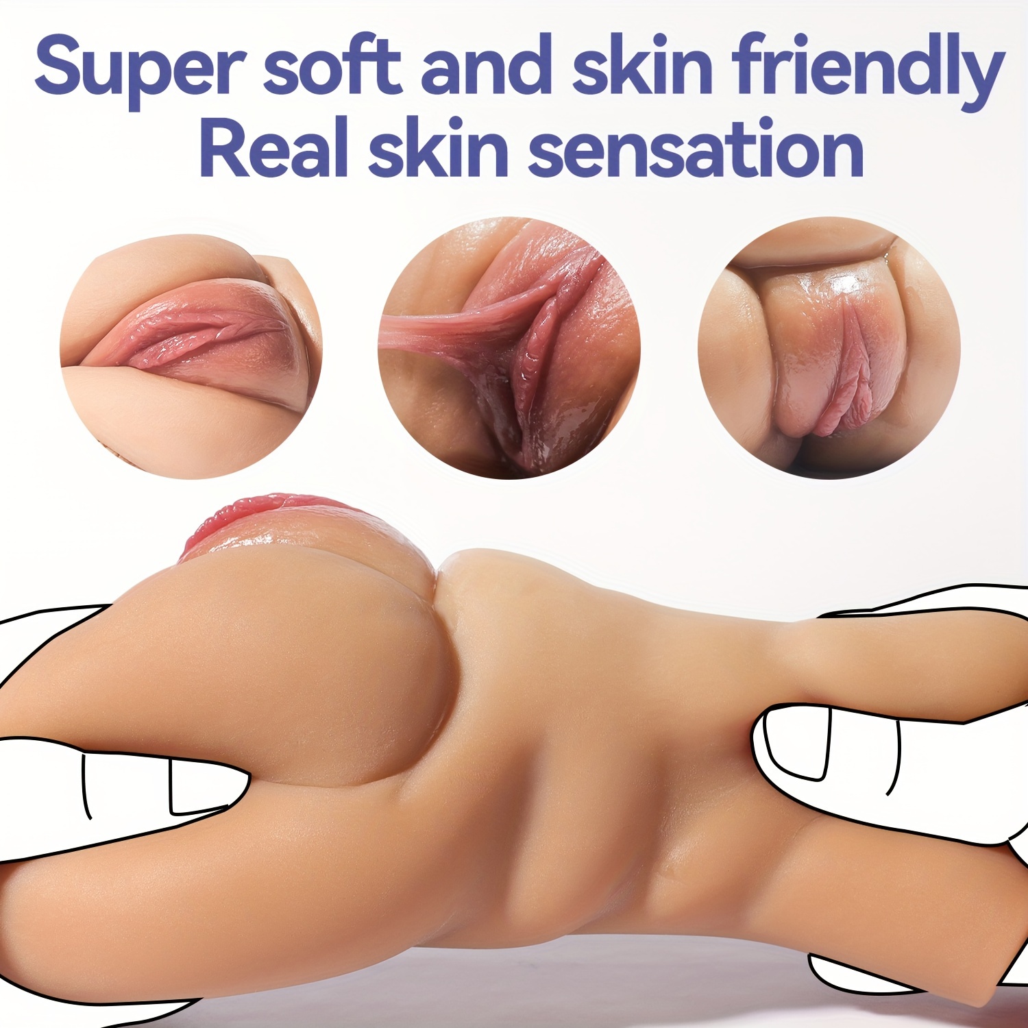 Amay Soft TPE Realistic Male Masturbator - Dual Vagina & Anus Channels Pocket Pussy, Handheld Design for Enhanced Pleasure