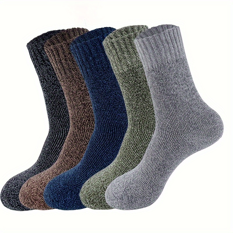 TEMU 5- Pack Thick Knit Socks, Polyester And Spandex, ,