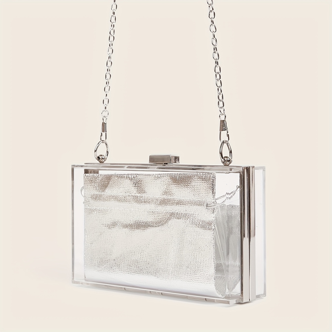 Elegant Clear Acrylic Box Clutch with Chain Strap Ideal for *ing Party  *ts, Polyester Lined Closure, Fashionable Design - Main Image