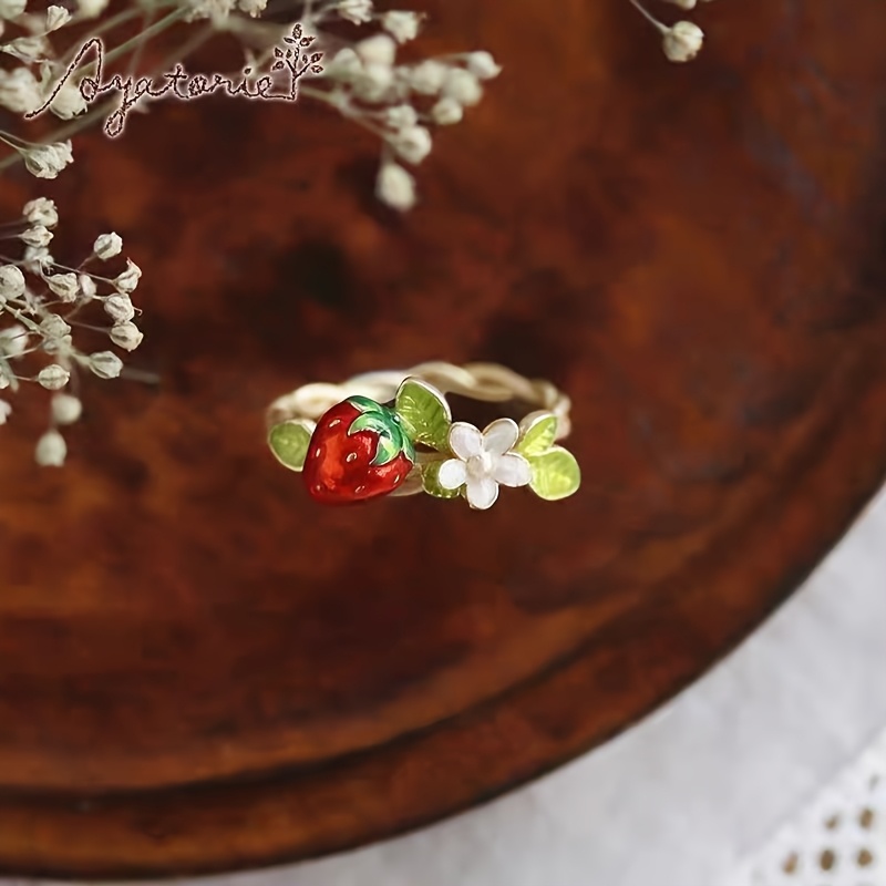 TEMU Bague à Fraise Main Design Niche Luxe Prémium Bague Ouverte Luxe Prémium Mode Facile Élégante T35