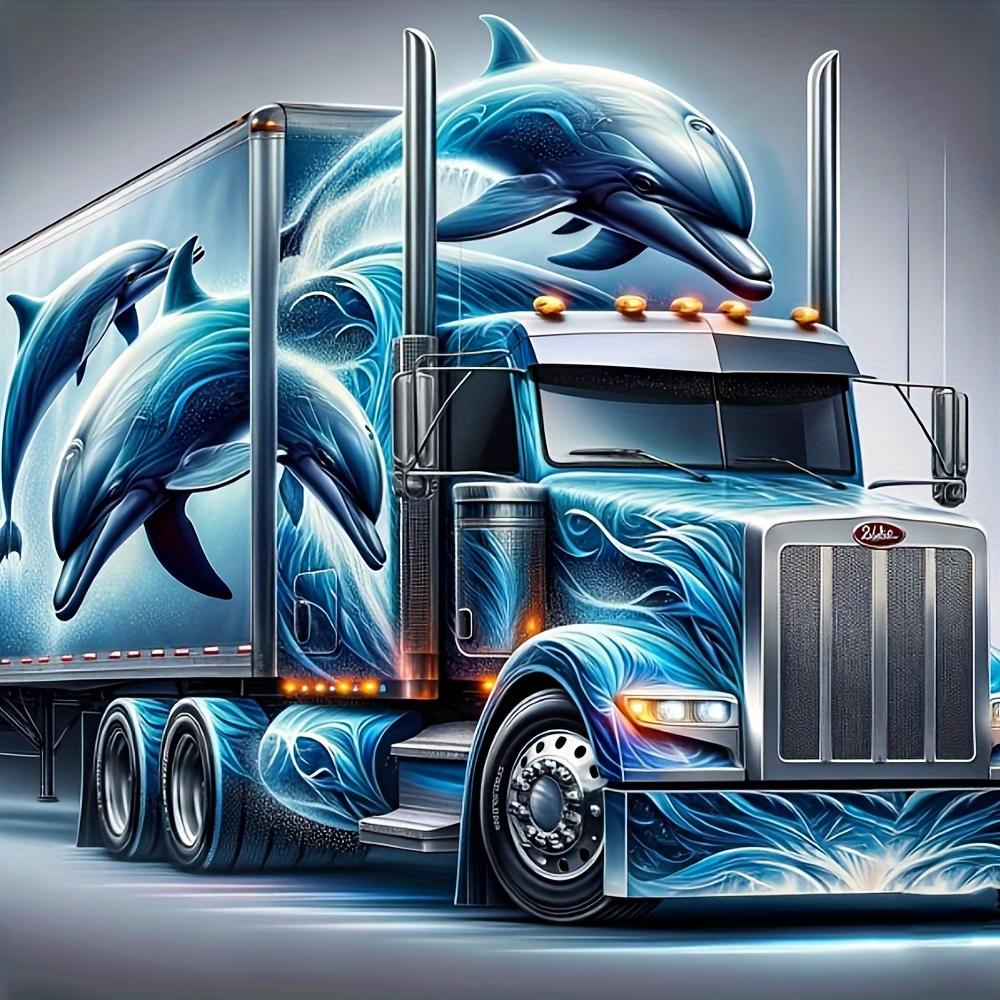 

1pc Dolphin Truck 5d Diy Kit, Round Acrylic Art Craft For Home Wall Decor, Transportation Theme, 40x40cm/15.75x15.75inch, Beginner Friendly, Bedroom & Kitchen, Diamond Art Tools, Painting Art Gift