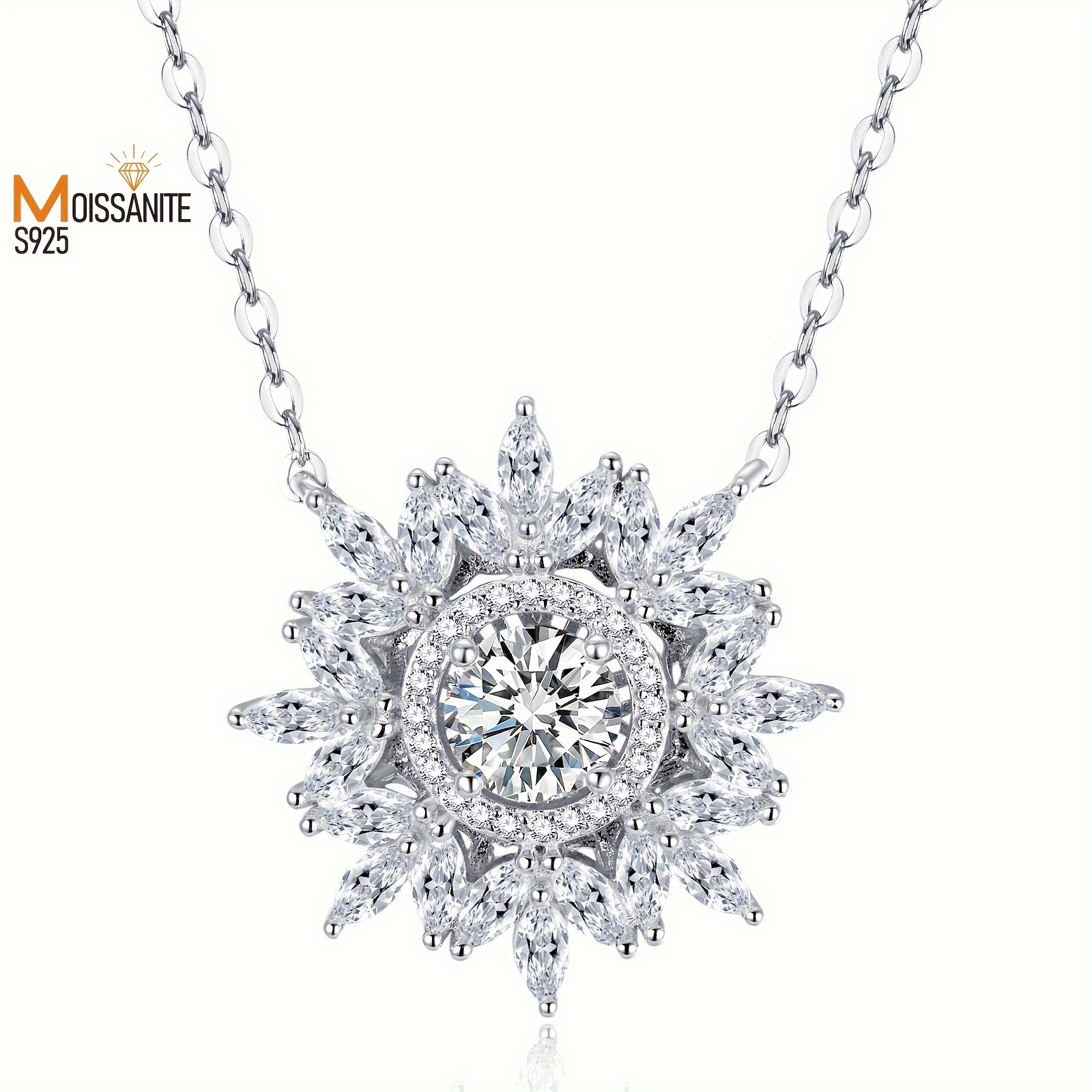 

1 Piece Fine Craft 925 Sterling Silver Main Stone 1 Carat Moissanite Diamonds Flower Wide Face Ladies Fashion Pendant Necklace Suitable For Engagement Wedding To Wear A Gift And Family