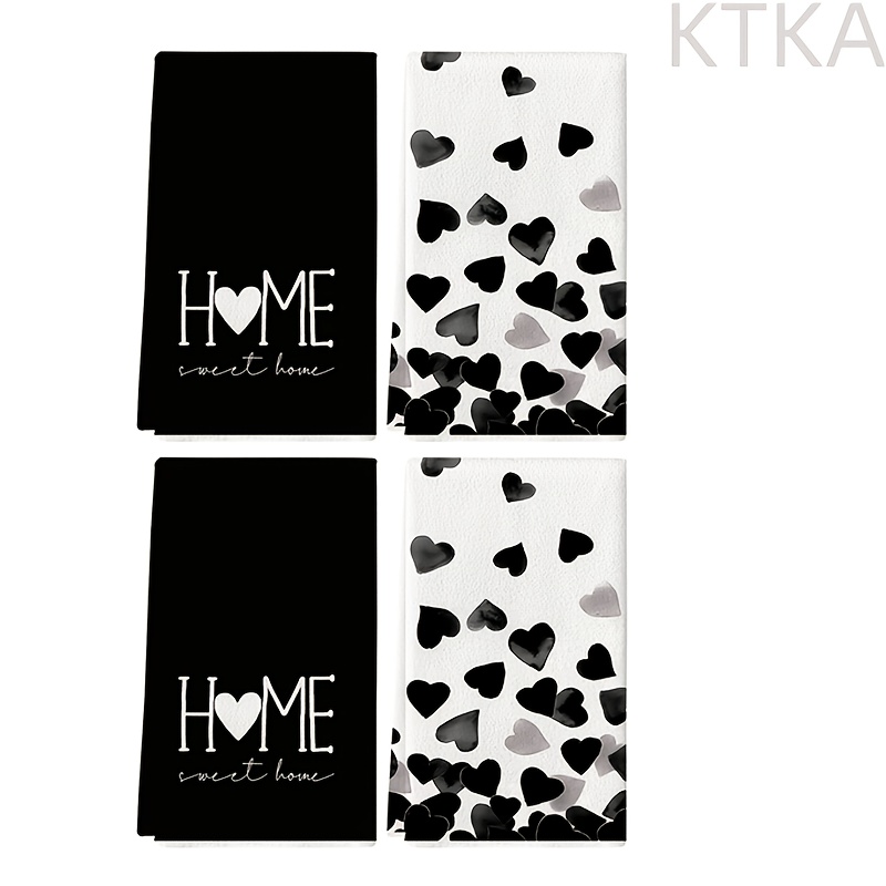 TEMU 2/4pcs, Black Home Letter Print, Many Hearts, Modern Absorbent Cloth, Cooking Baking Tea Towel, Dish Towel Sponge, Tea Towel, Super Soft, High