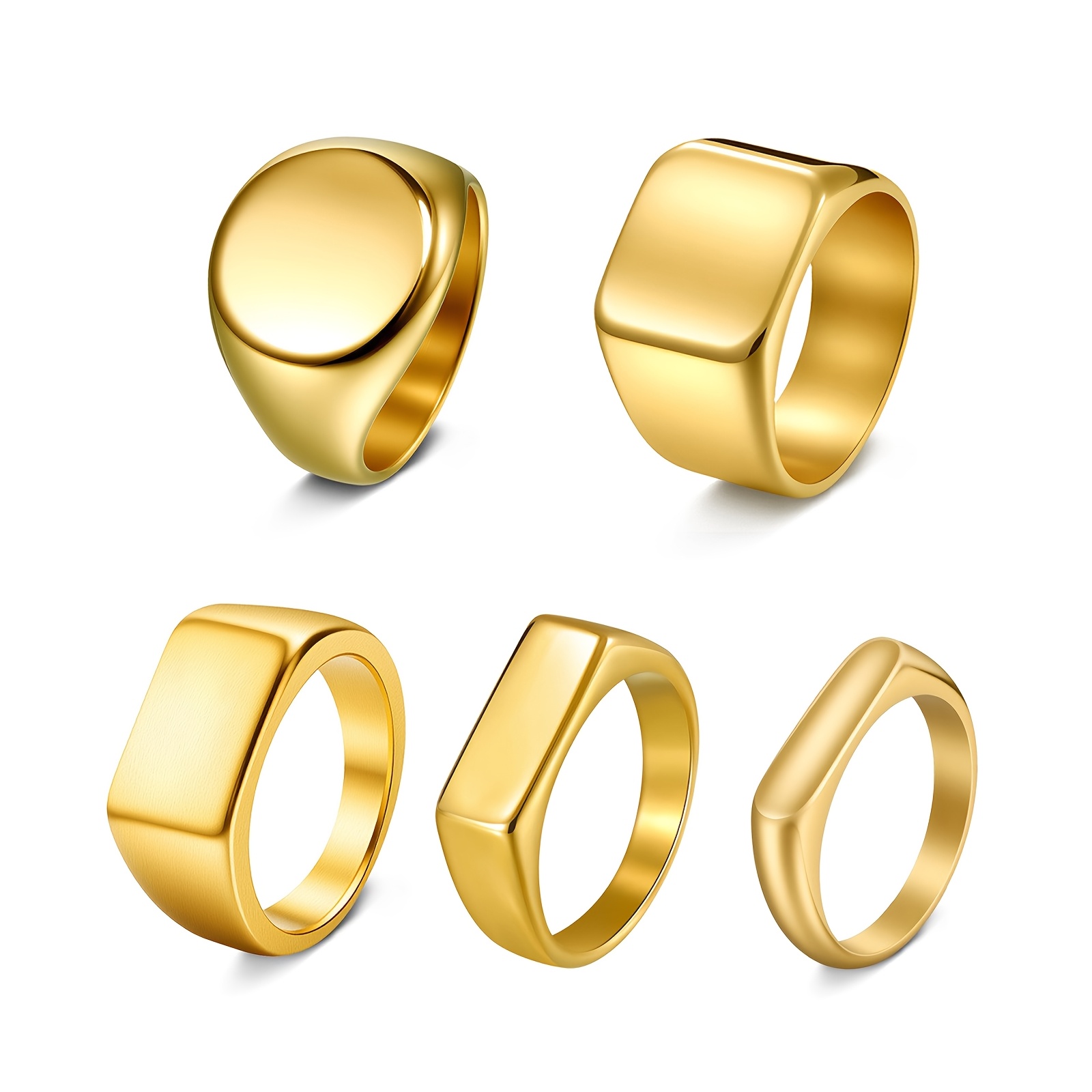TEMU 5pcs Men's Rings 304 Stainless Signet Rings For Men, Ring For Dad Father Jewelry Gift For Him, Men's Ring For Biker