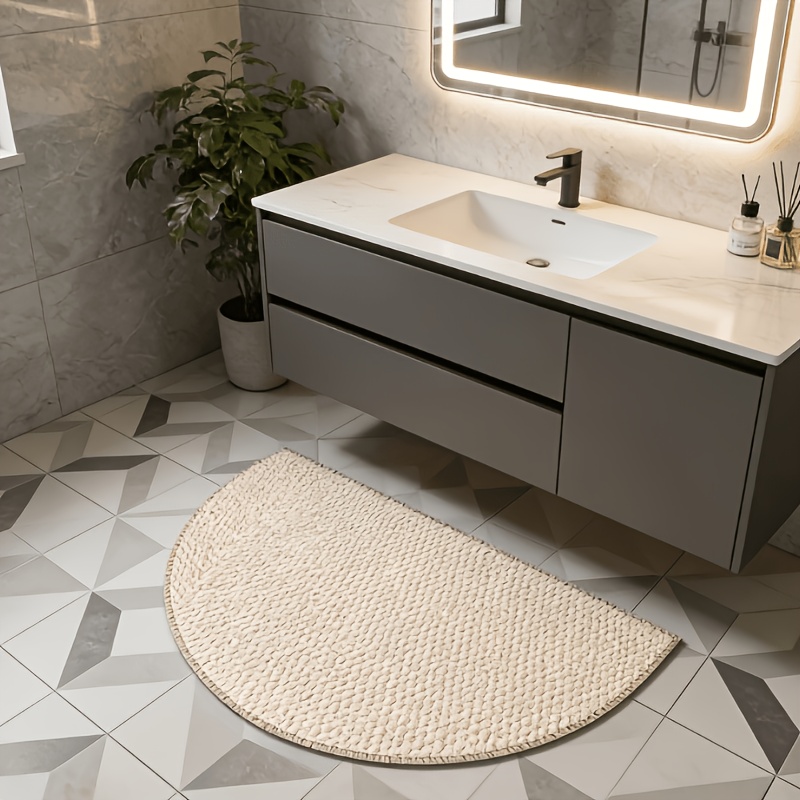 TEMU 1pc Semicircular Faux Jute Bathroom Anti-slip Mat, Wear-resistant And Durable Thick Floor Mat, Indoor Carpet, Ideal Holiday Gift, Easy Solid