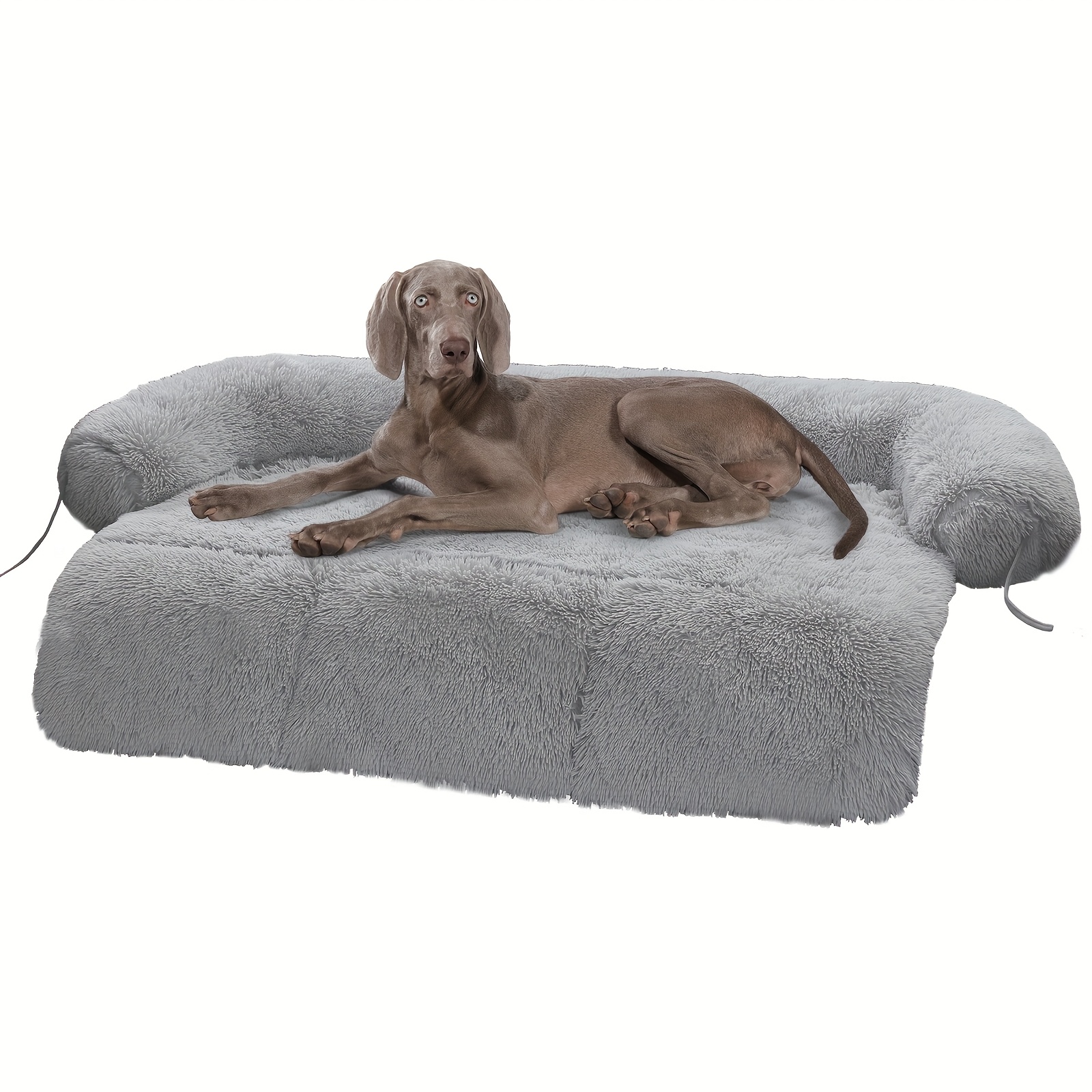 Image of Road Fluffy Dog Couch Bed, Modular Dog Bed For Extra Large Dogs, Calming Dog Sofa, Dog Mat Furniture Protector (xl 115cm, Suitable For Pets Up To 45kg, Grey/beige