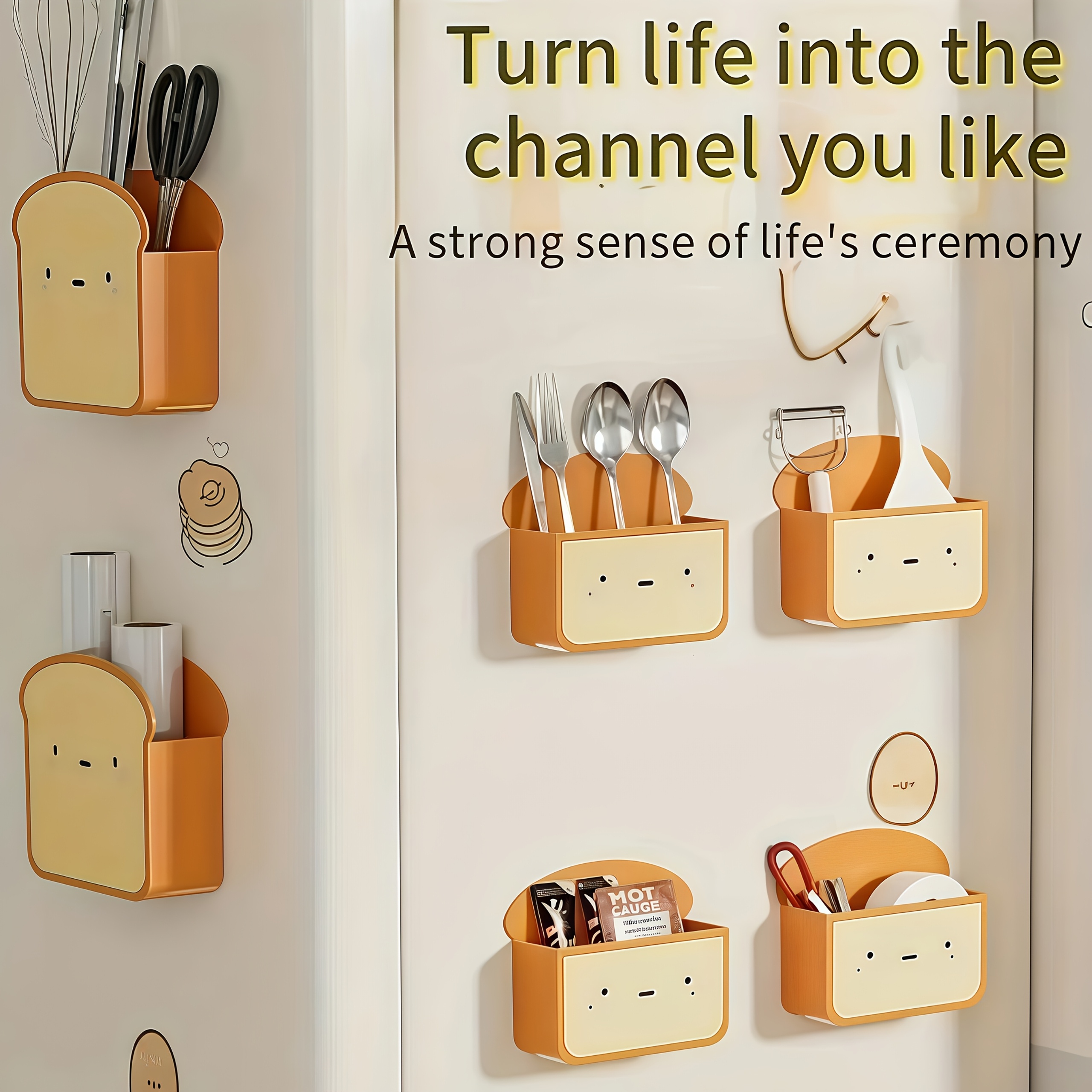 2pcs cute toast pastel magnetic kitchen storage racks multifunctional floating shelves for utensils spices and more no assembly wall mounted plastic organizers with strong magnetic backs for home kitchen or bathroom use kitchen accessories utility racks Product details 3