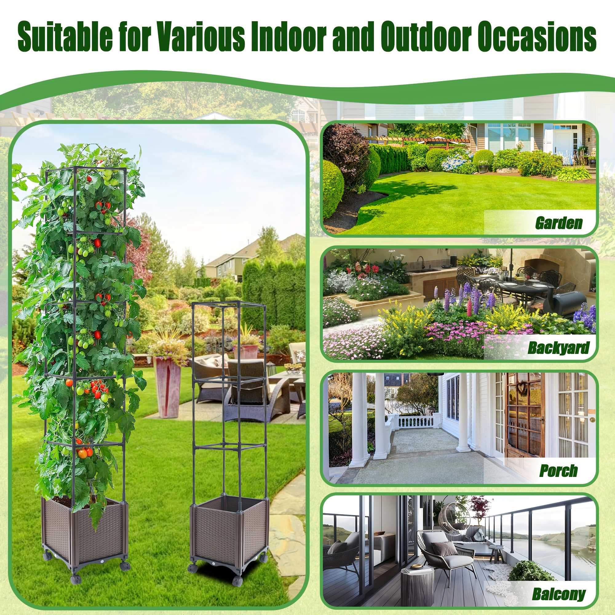 Aililan Tomato Planter With Wheels - Raised Garden Bed Planter Box With