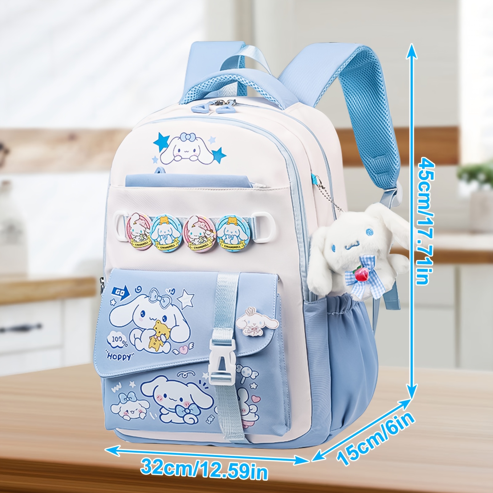 for   backpack blue large capacity backpack   stationery set, keychains, button pins, stickers, for teenager Product details 0
