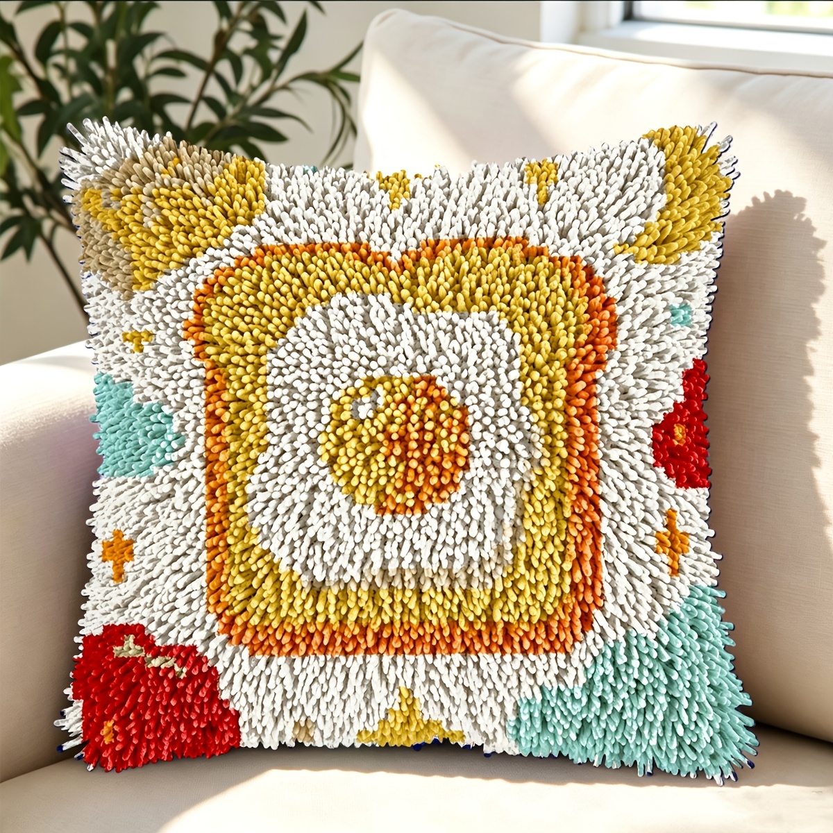 Latch Hook Kit with Delicious Toast Pattern for DIY Pillow Cover