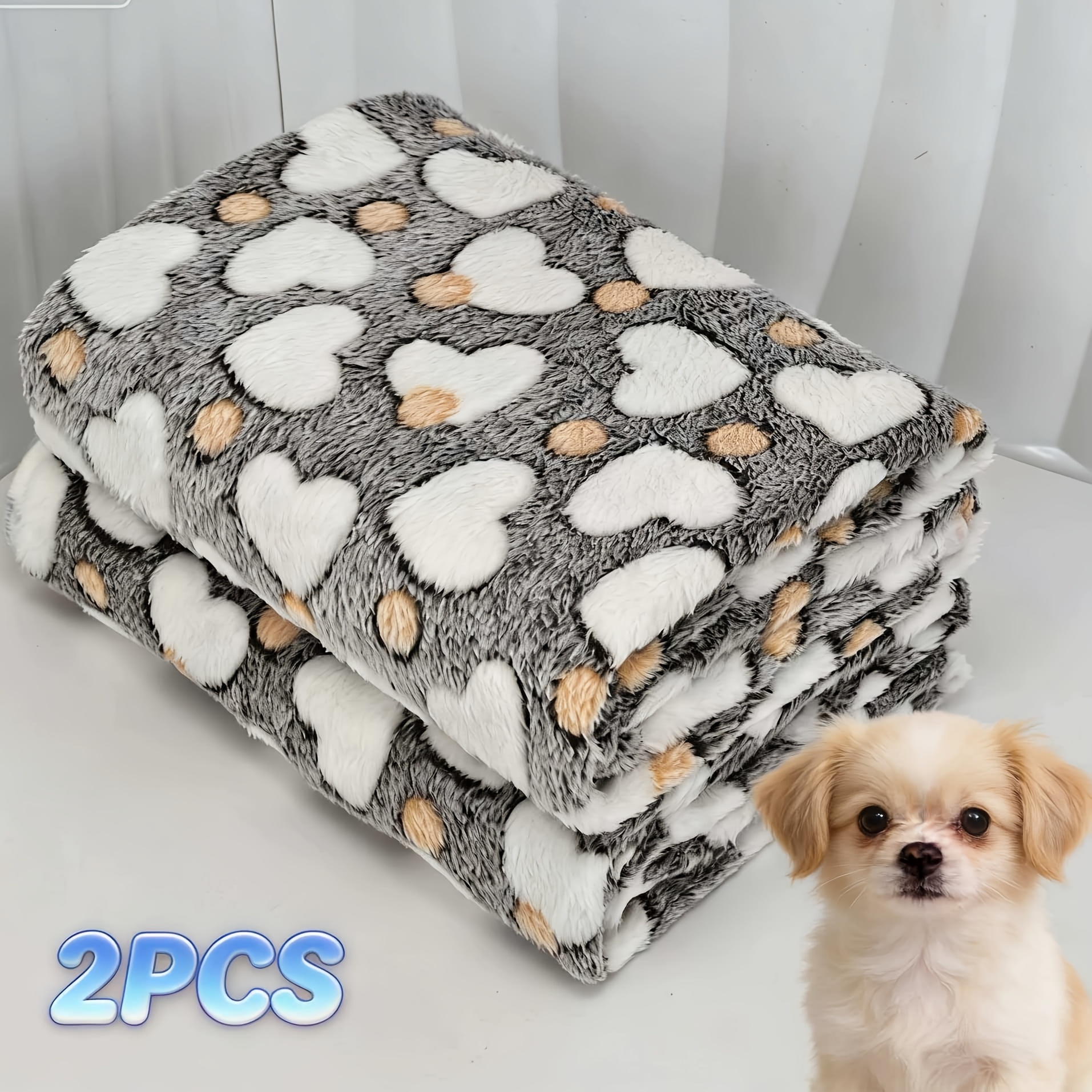 TEMU 【2枚セット】可愛いハート型犬用、オール対応、柔らかく快適、傷つきにくく毛羽立ちしにくい、お手入れ簡単